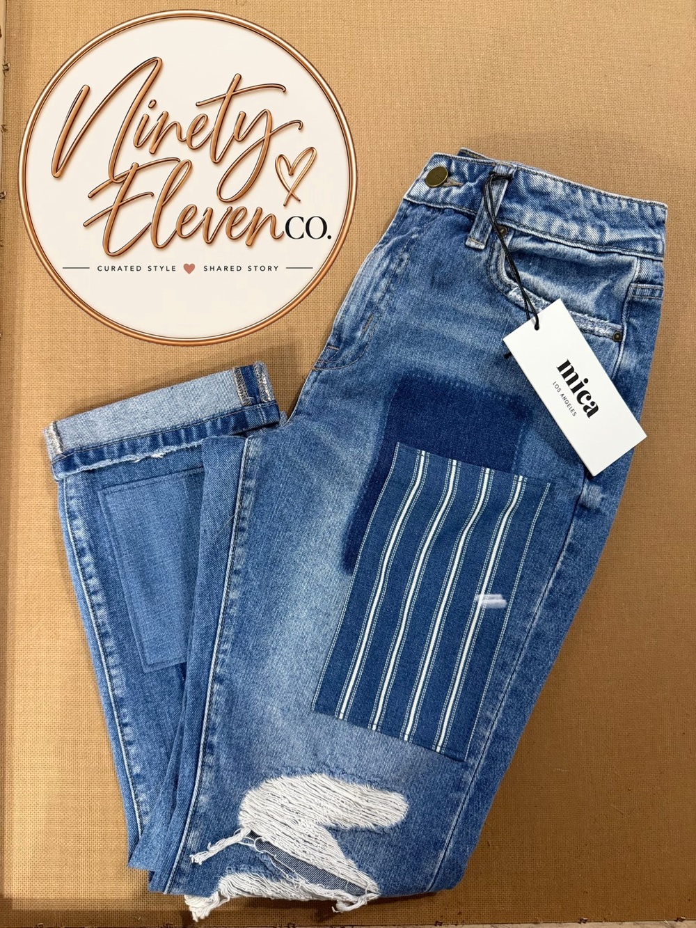 Mica Patchwork Boyfriend Jeans in Blue